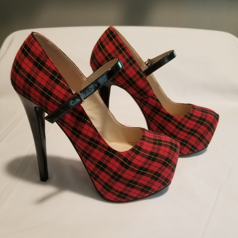 Red/Black Plaid - 6" Platform Heels